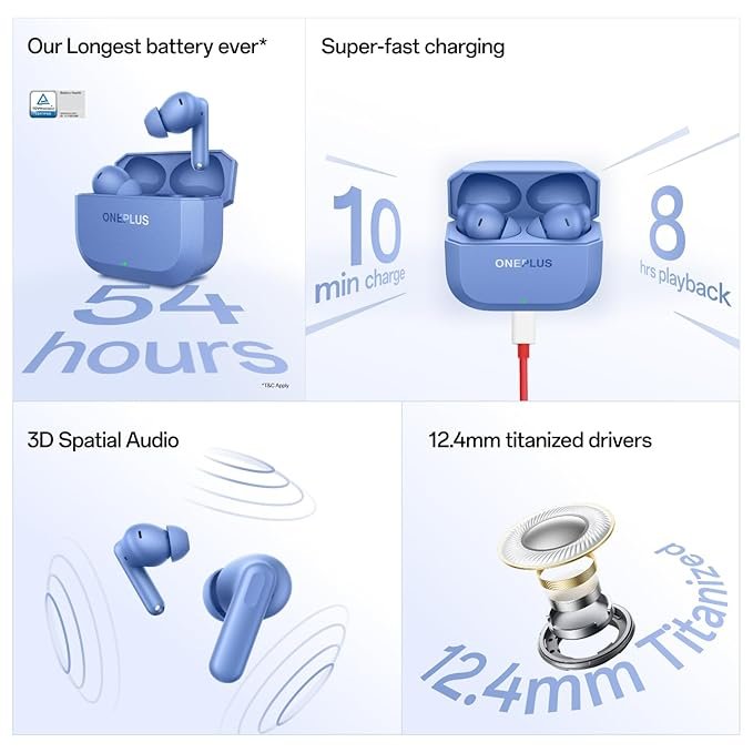 Woocommers5 OnePlus Nord Buds 3r TWS Earbuds up to 54 Hours Playback, 2-mic Clear Calls, 3D Spatial Audio, AI Translation, 12.4mm Drivers, Dual-Device Connectivity, 47ms Low Latency - Ash Black - Image 6